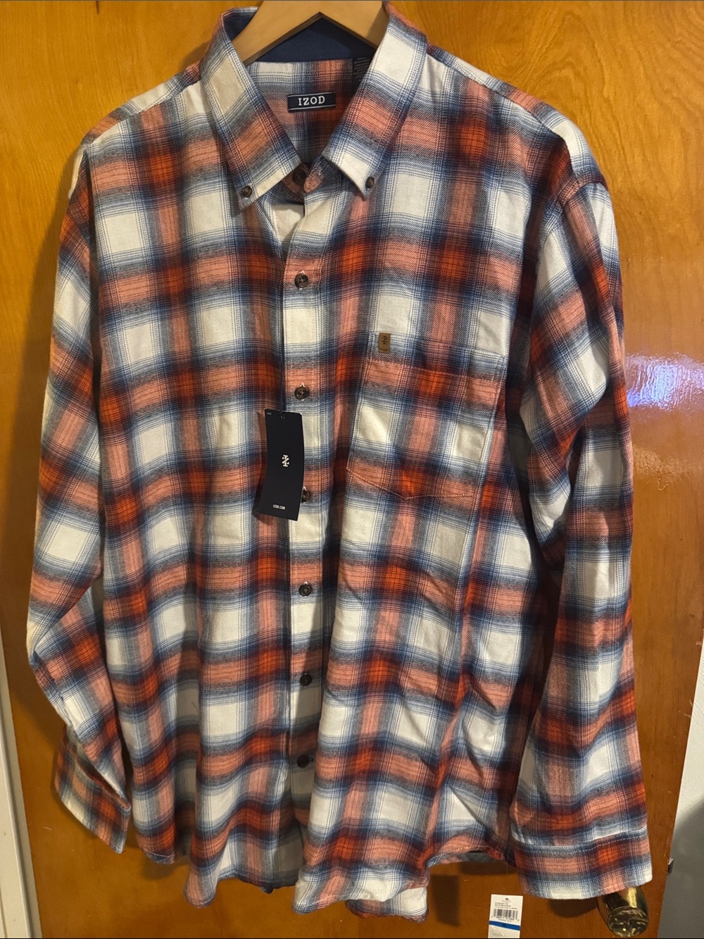 Izod Flannel Shirt Mens XL Orange Plaid